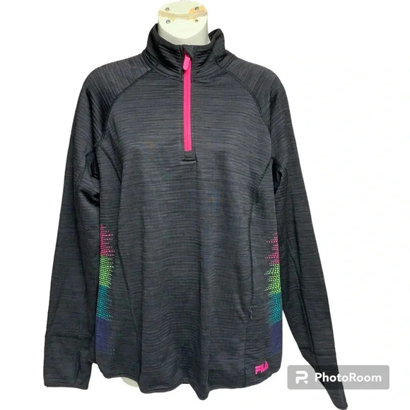 Fila Sport black 1/4 zip running jacket XL vibrant colors on sides - Picture 1 of 8